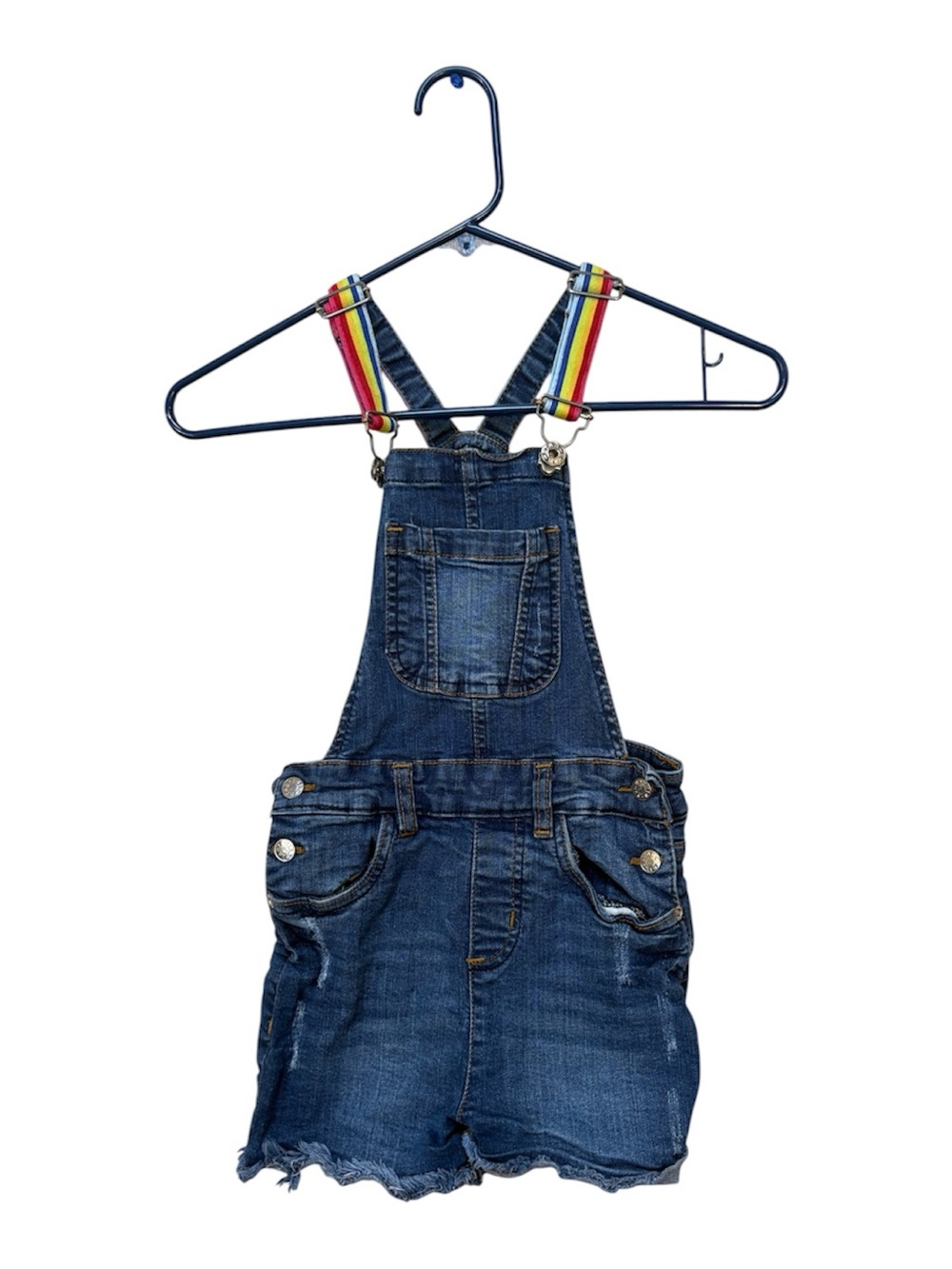 STR RIDE Girls 8/10 Rainbow Strap Denim Shortalls Y2K Skater